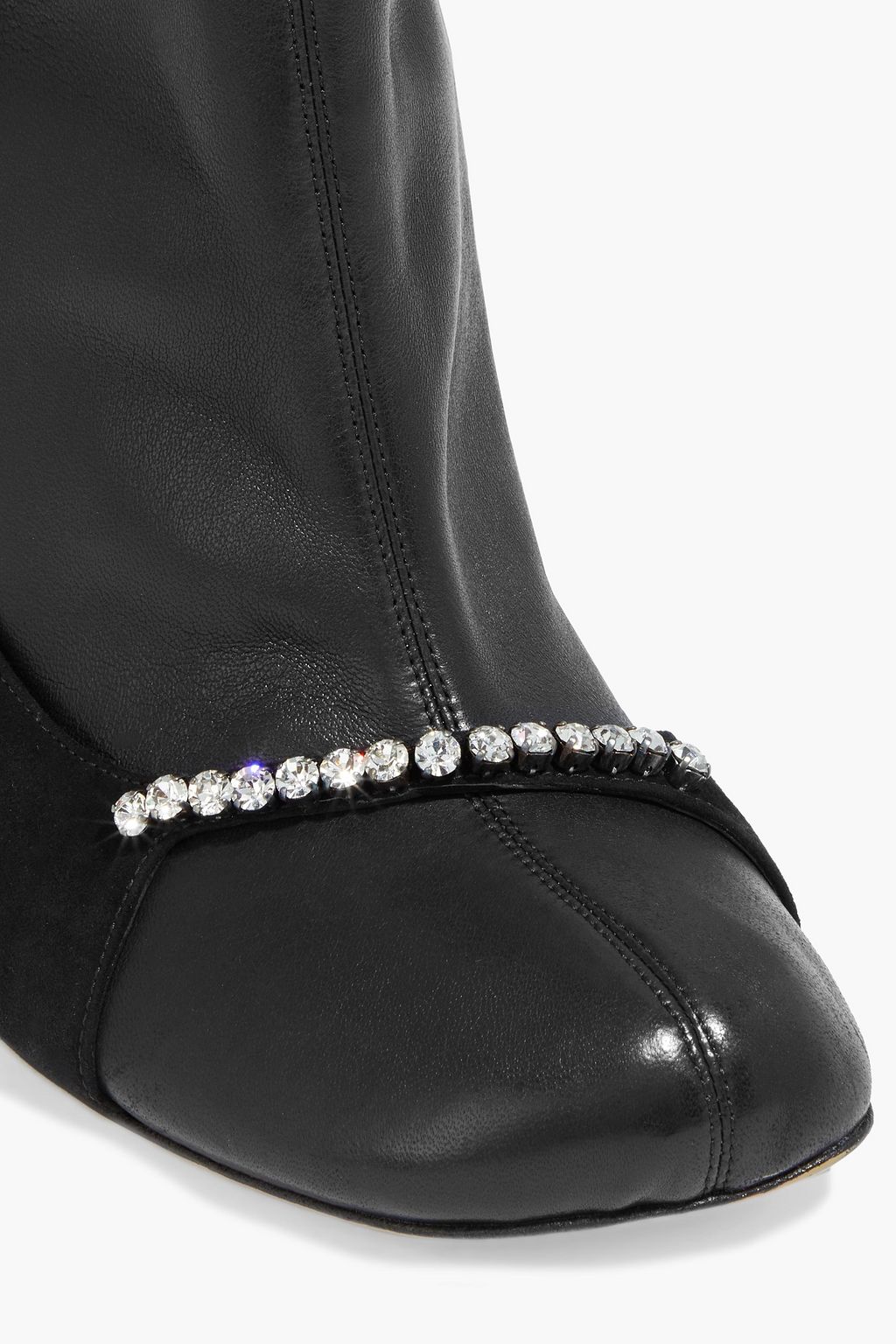 VALENTINO GARAVANI Crystal-embellished suede-paneled stretch leather ankle boots