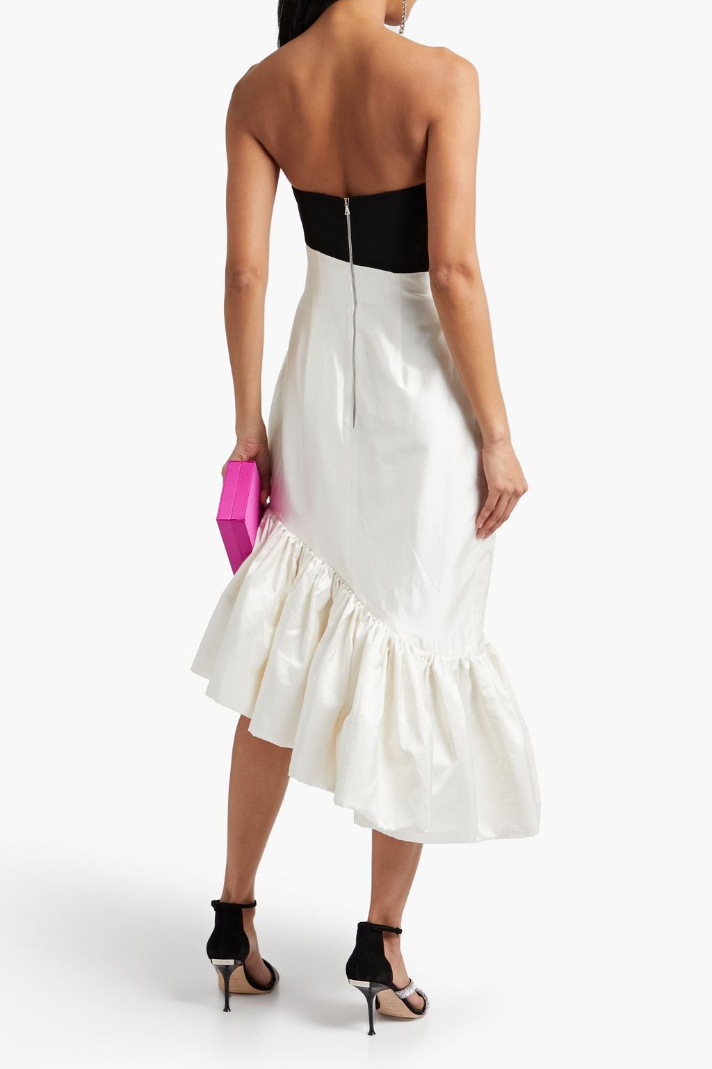 RASARIO Strapless two-tone silk-blend shantung  and crepe midi dress
