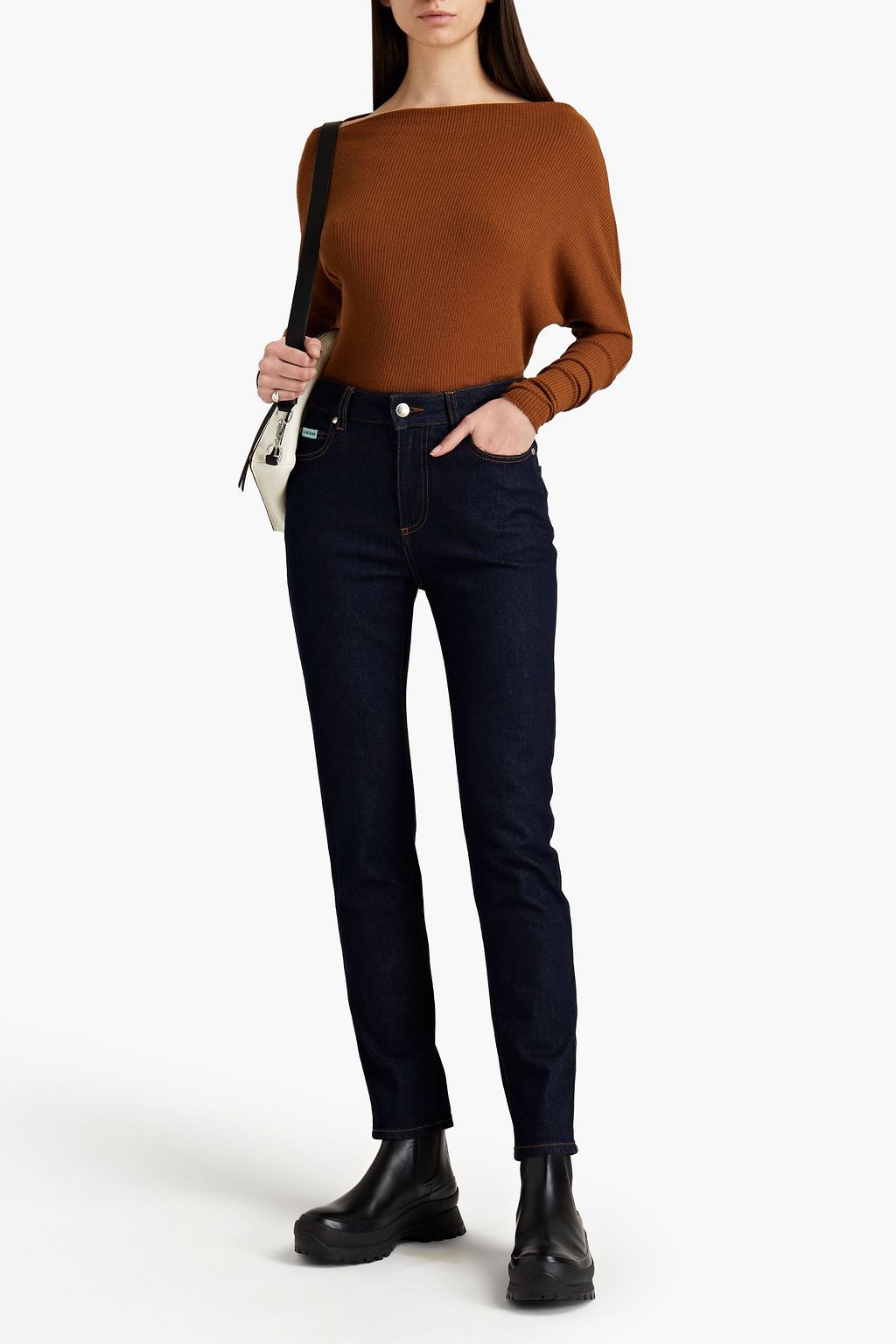 ENZA COSTA Off-the-shoulder ribbed Modal-blend sweater
