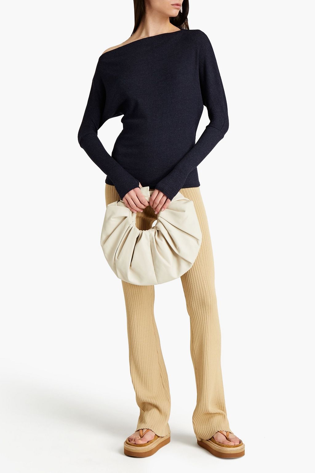 ENZA COSTA Off-the-shoulder ribbed Modal-blend sweater