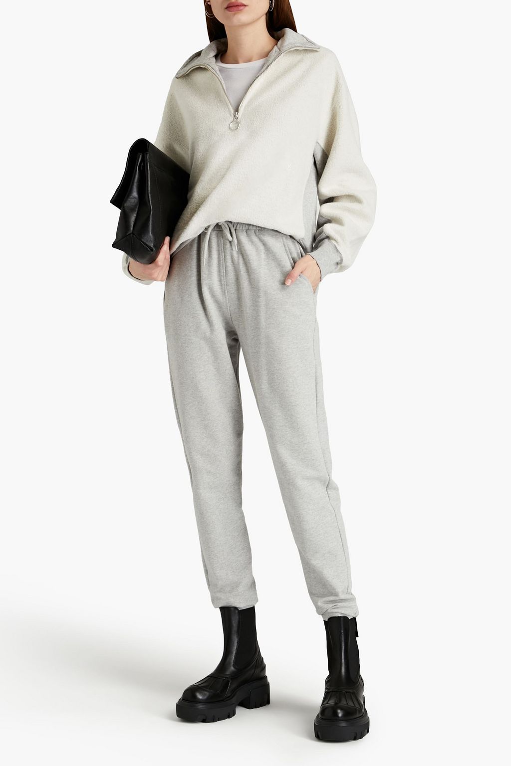 HELMUT LANG Jersey-paneled cotton-blend fleece sweatshirt