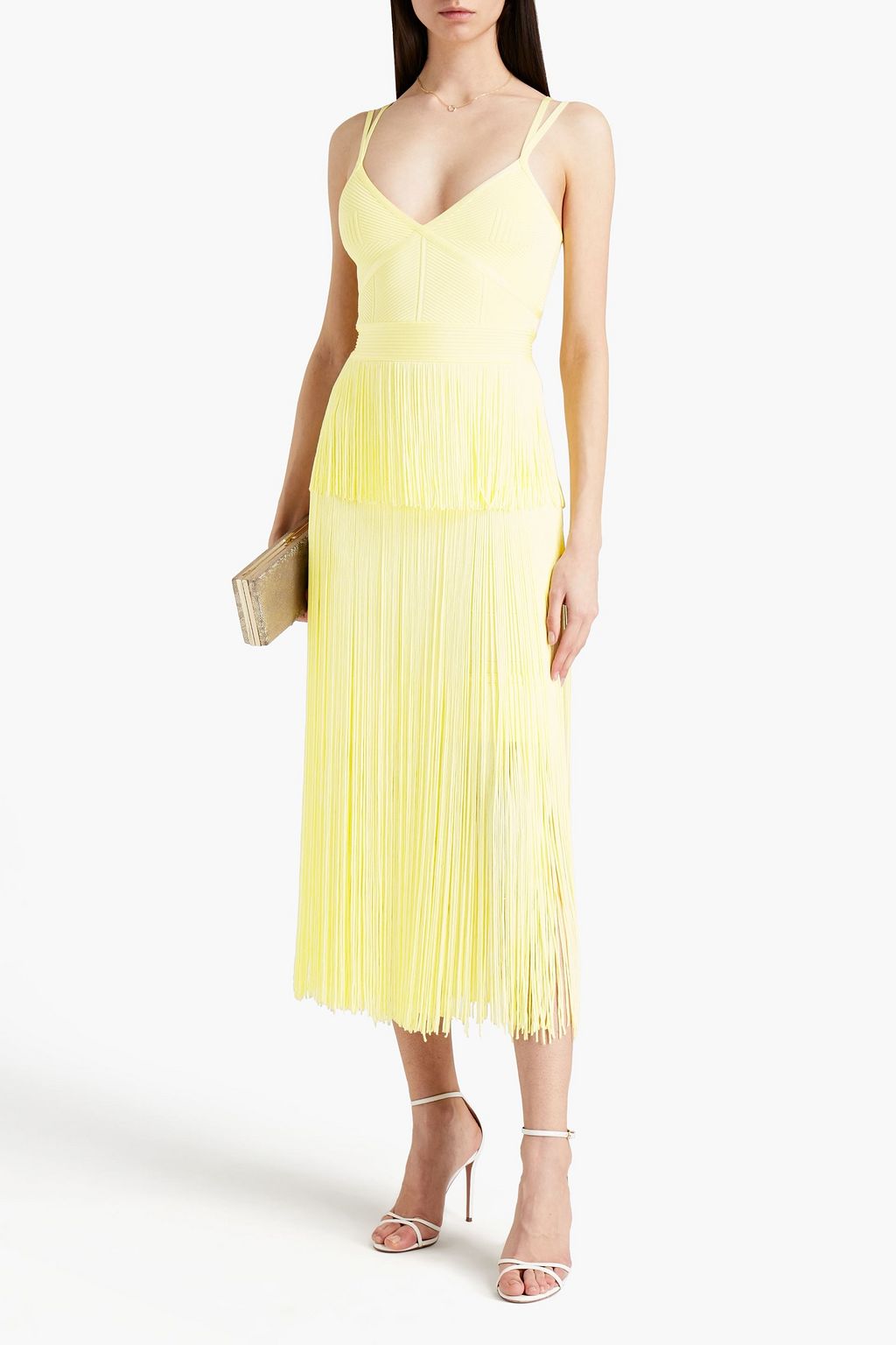 HERVÉ LÉGER Fringed bandage midi dress