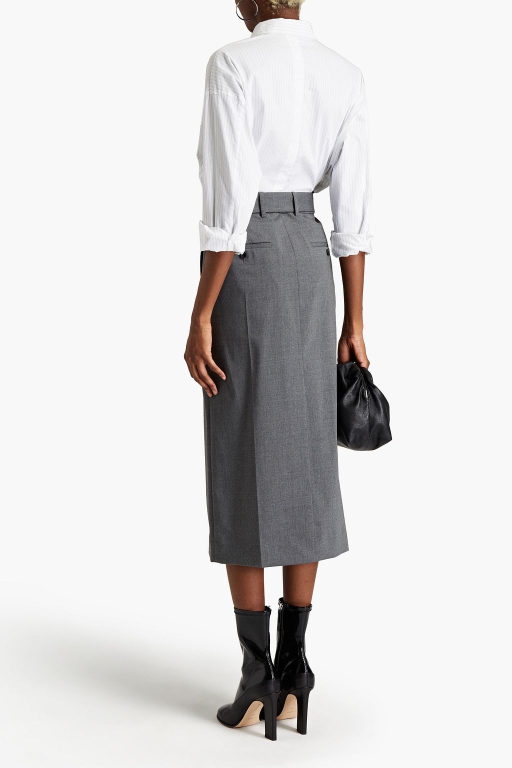 HELMUT LANG Belted wool-blend crepe midi skirt