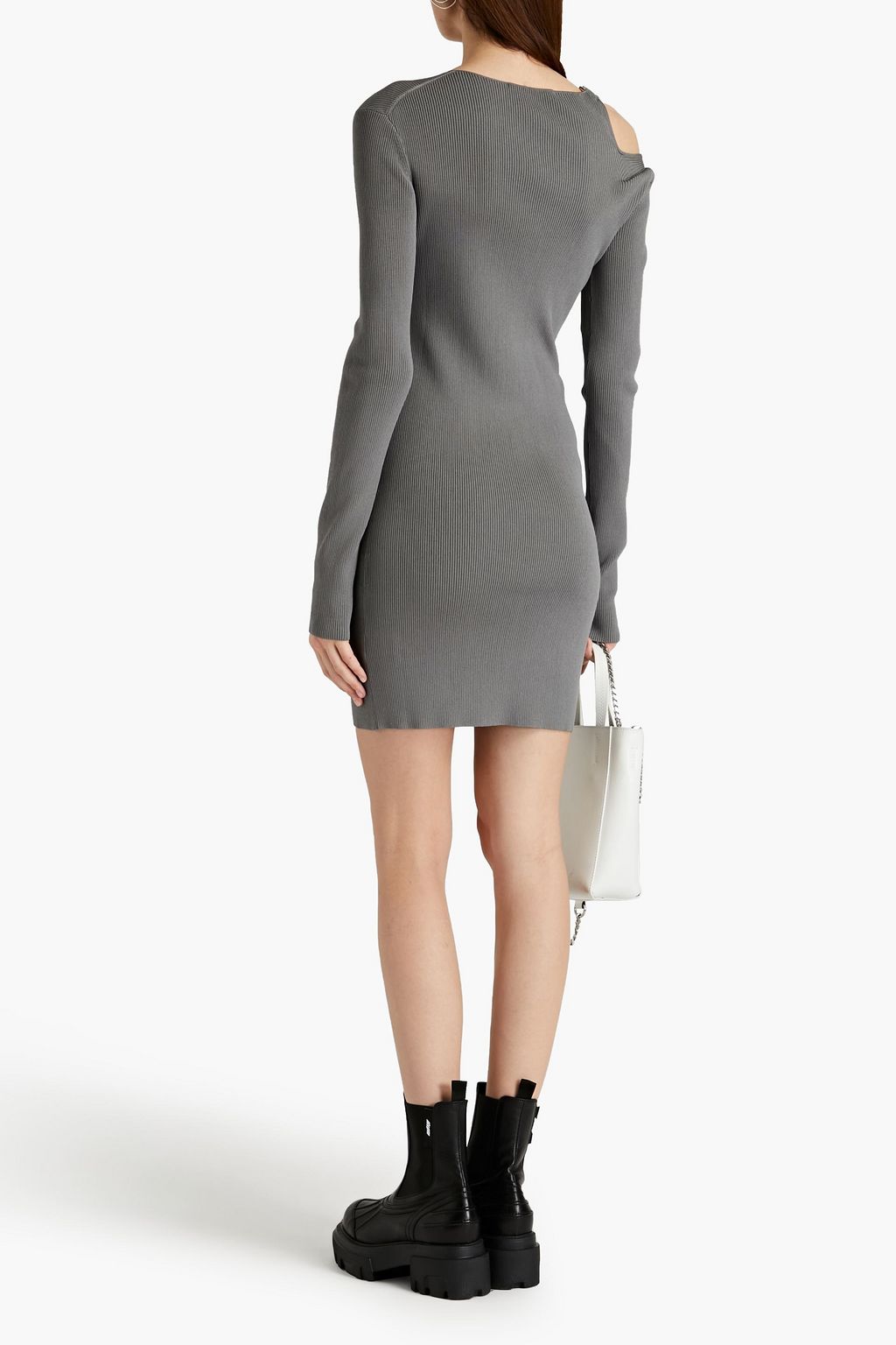 HELMUT LANG Ring-embellished cutout ribbed-knit mini dress