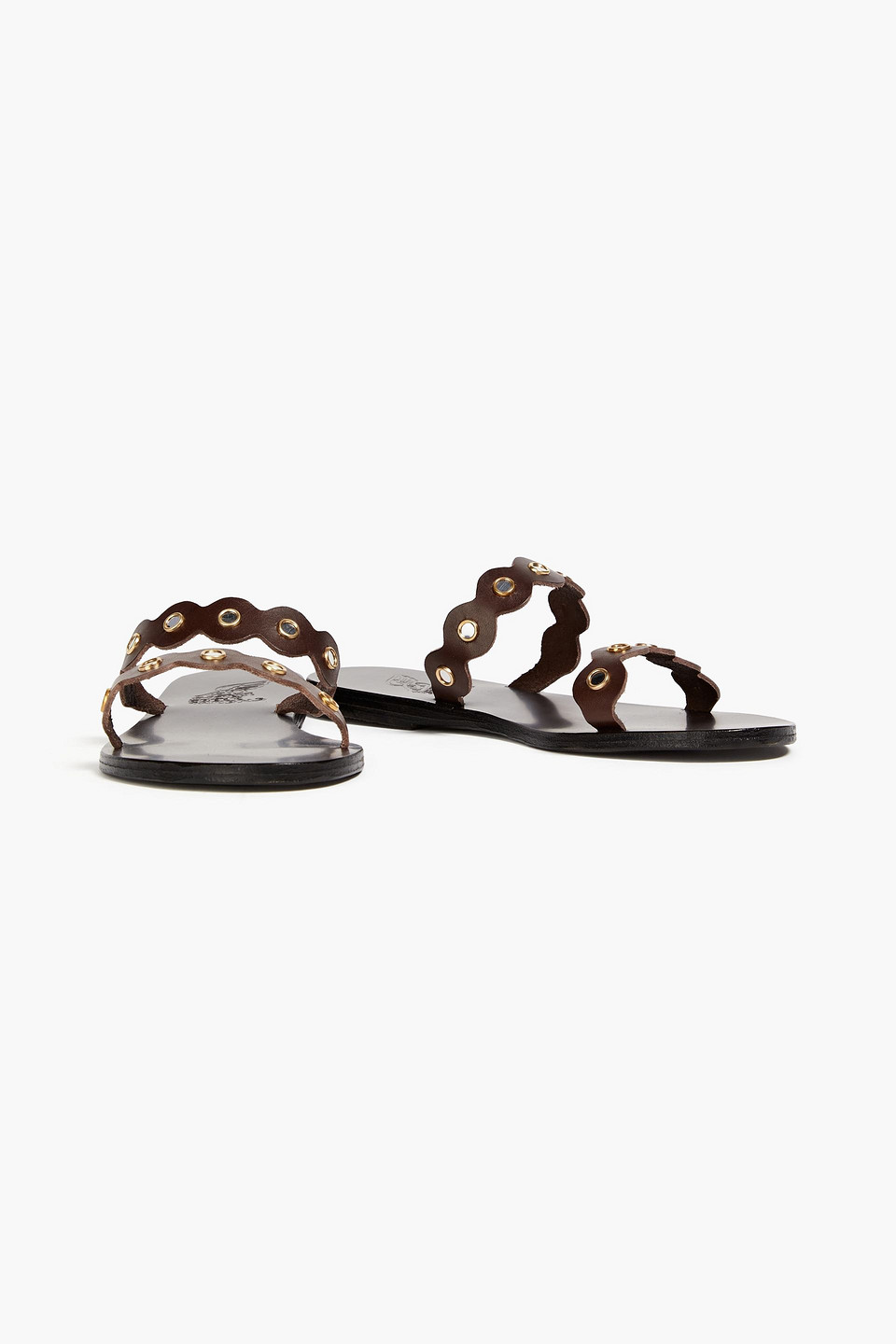 Ancient Greek Sandals Melia Mirrors Embellished Leather Slides In Chocolate