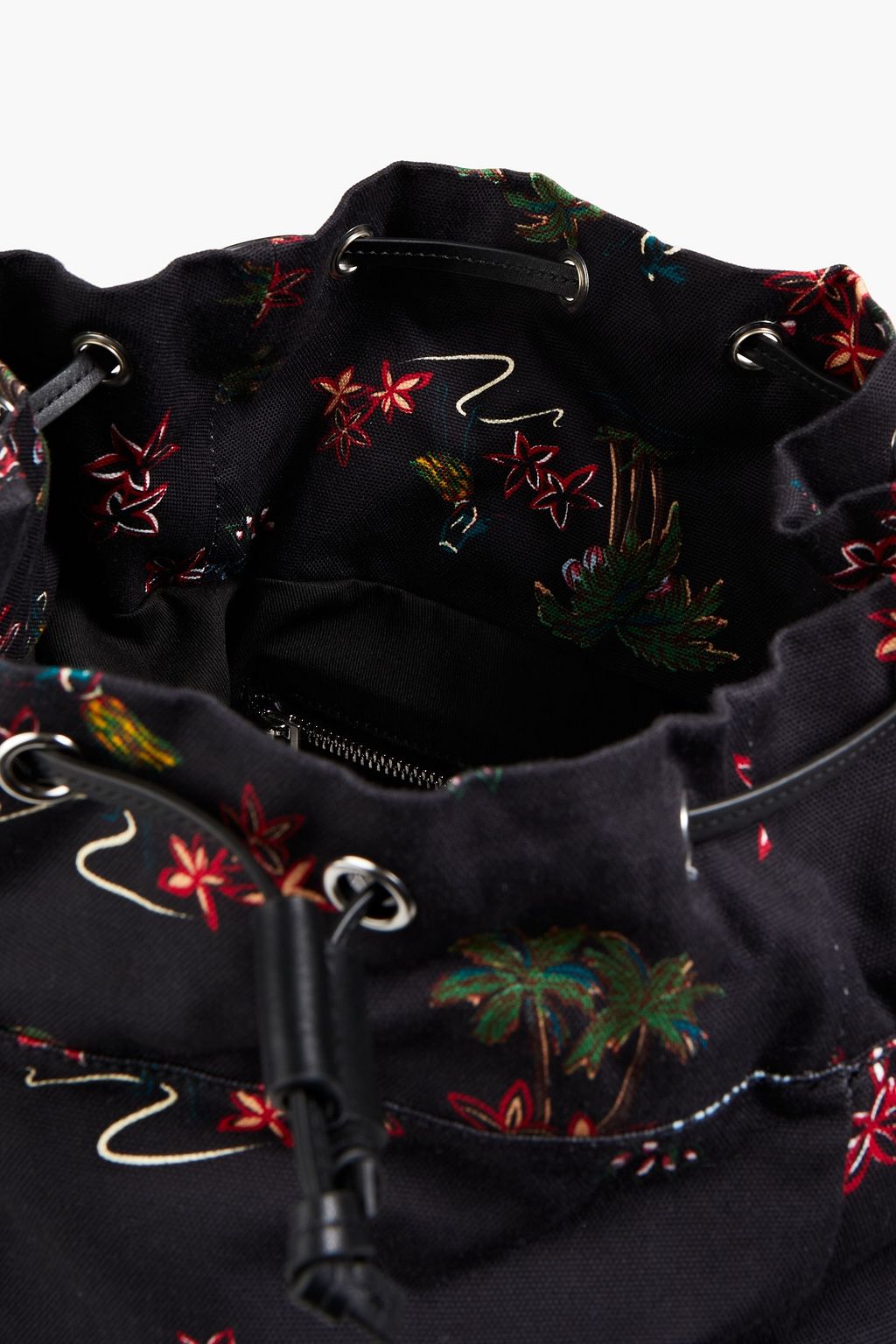 IRO Kurtis leather-trimmed printed cotton-canvas backpack