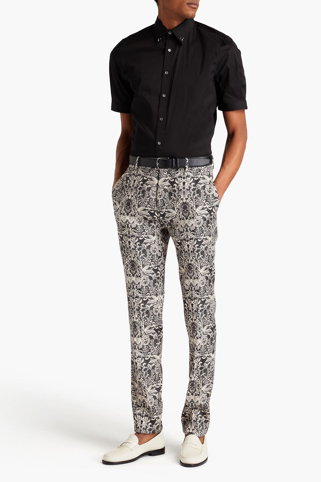 MCQUEEN Slim-fit printed wool and silk-blend suit pants