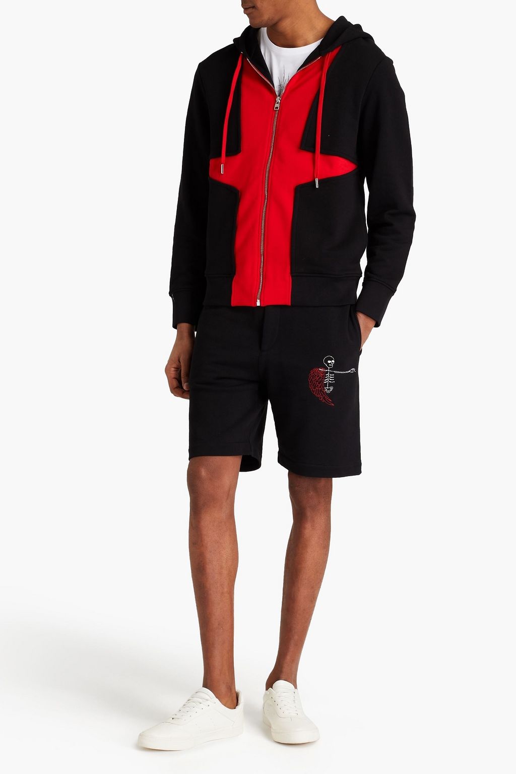 MCQUEEN Two-tone French cotton-terry hoodie