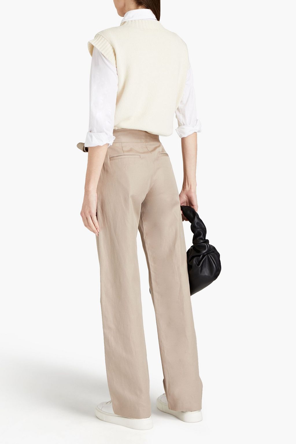 MSGM Belted cotton and linen-blend twill straight-leg pants