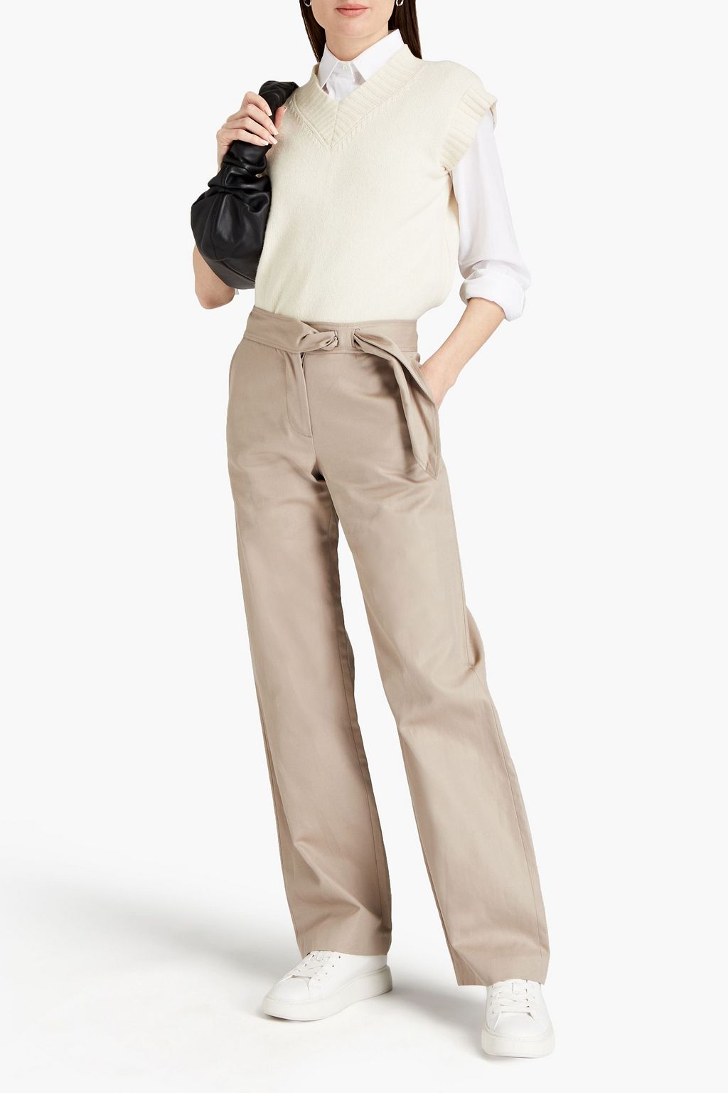 MSGM Belted cotton and linen-blend twill straight-leg pants