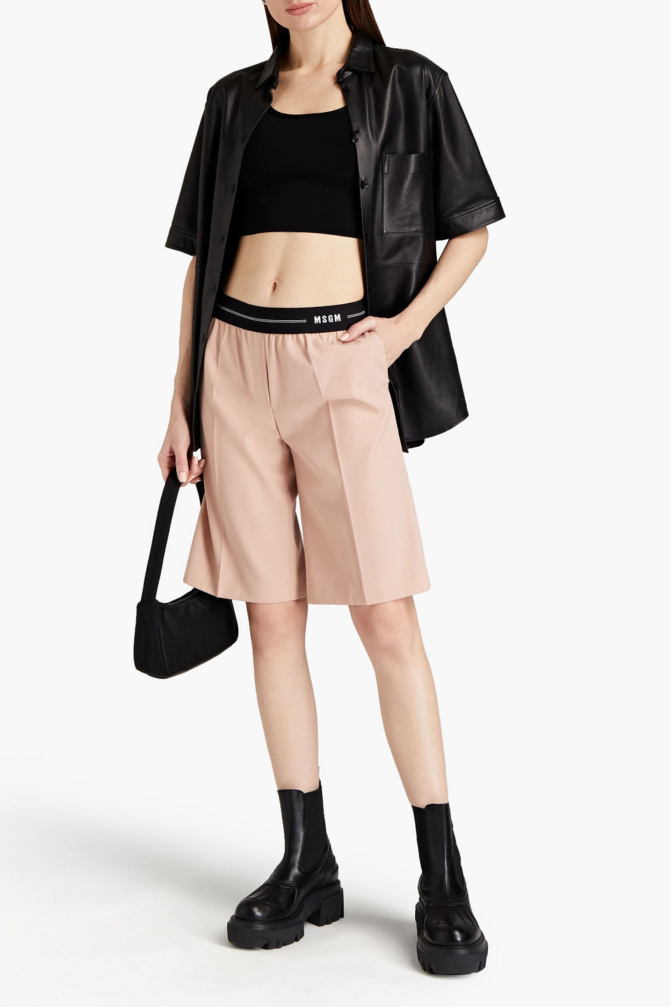 Msgm Jacquard-trimmed Wool-blend Shorts In Black