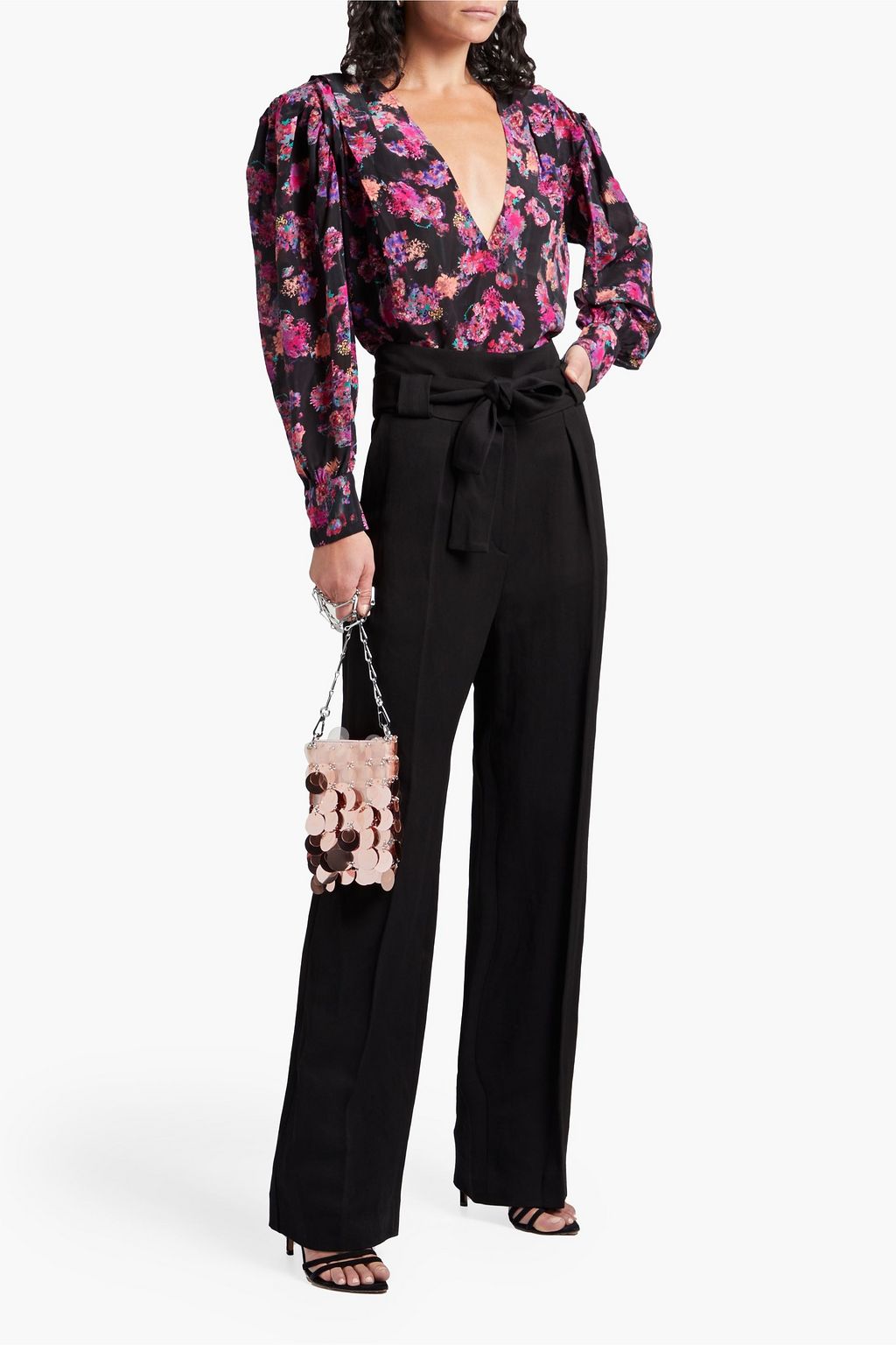 IRO Tool pleated printed silk crepe de chine top