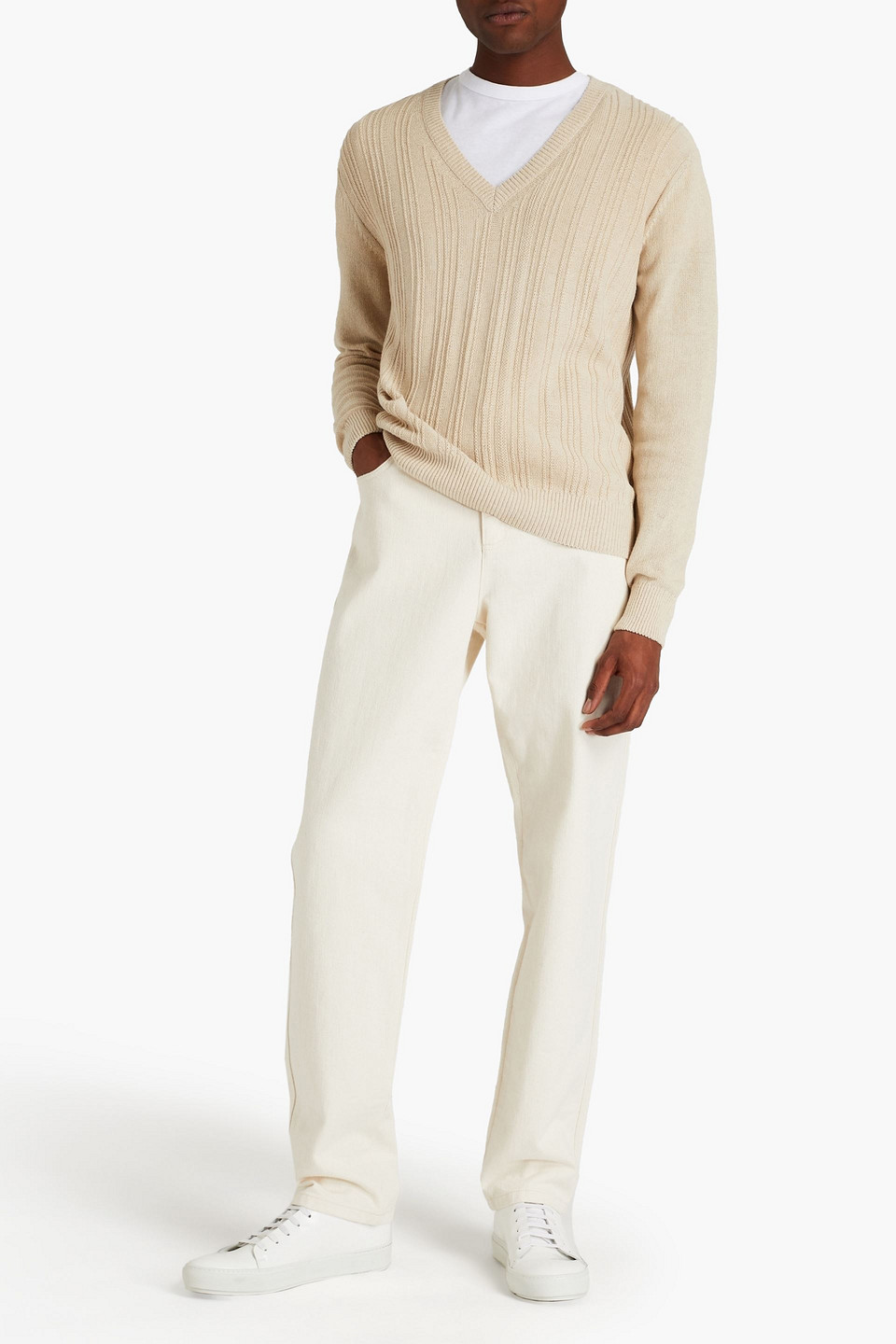 Iro Man Arode Ribbed Cotton And Linen-blend Jumper In Brown