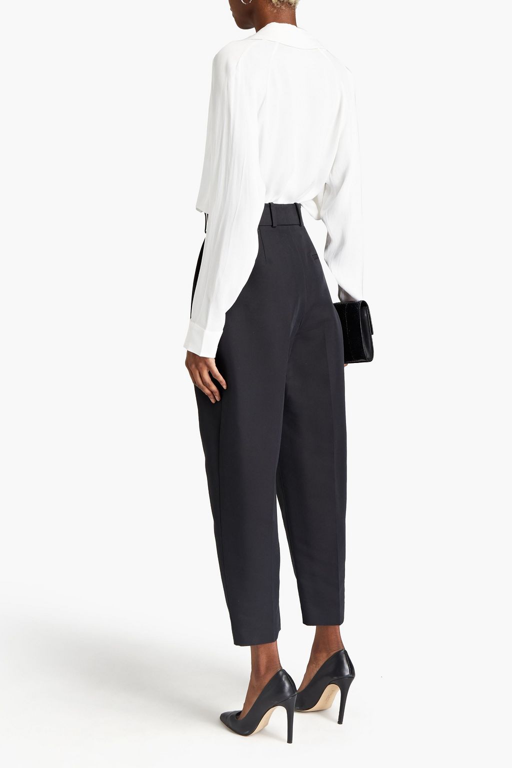 MCQUEEN Pleated cotton and silk-blend tapered pants