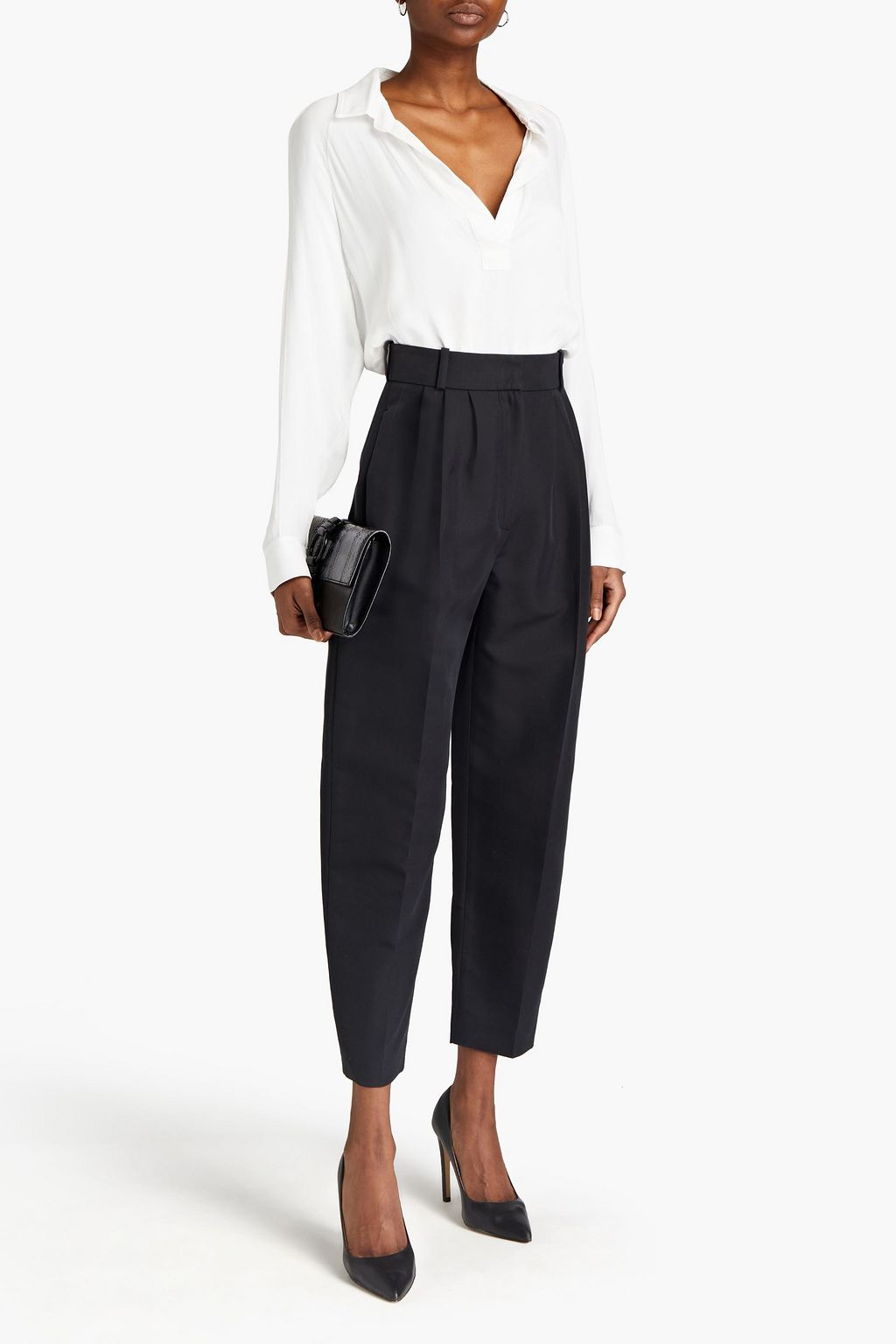 MCQUEEN Pleated cotton and silk-blend tapered pants
