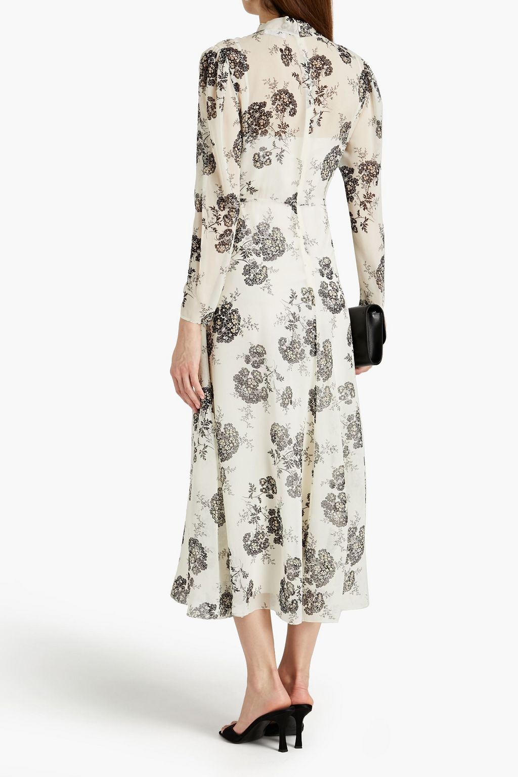 REDVALENTINO Pussy-bow floral-print silk-chiffon midi dress | THE OUTNET