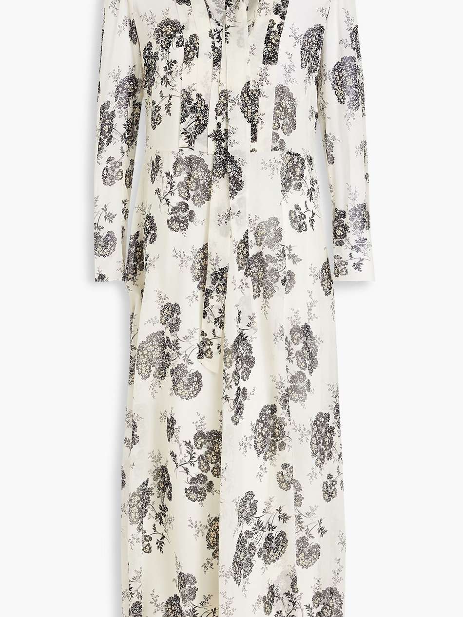 pussy-bow floral-print silk-chiffon midi dress