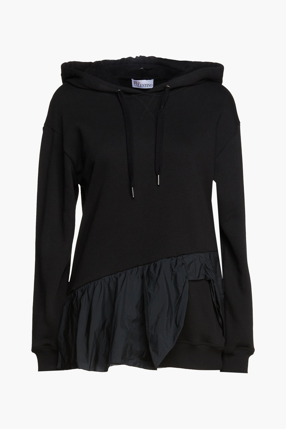 Redvalentino Woman Taffeta-paneled French Cotton-blend Terry Hoodie Black Size S