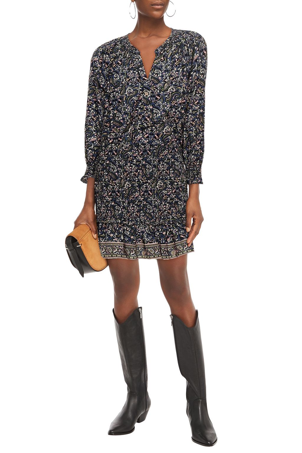 VERONICA BEARD Karlina shirred printed cotton mini dress