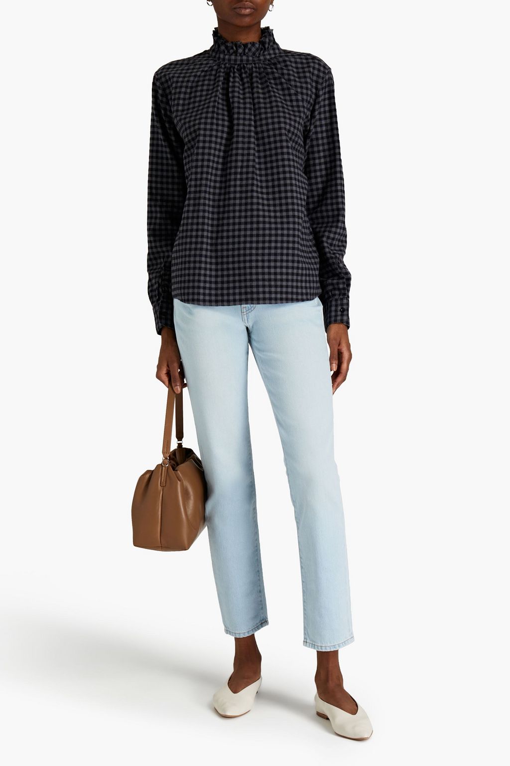 OFFICINE GÉNÉRALE Sofia gathered gingham cotton blouse