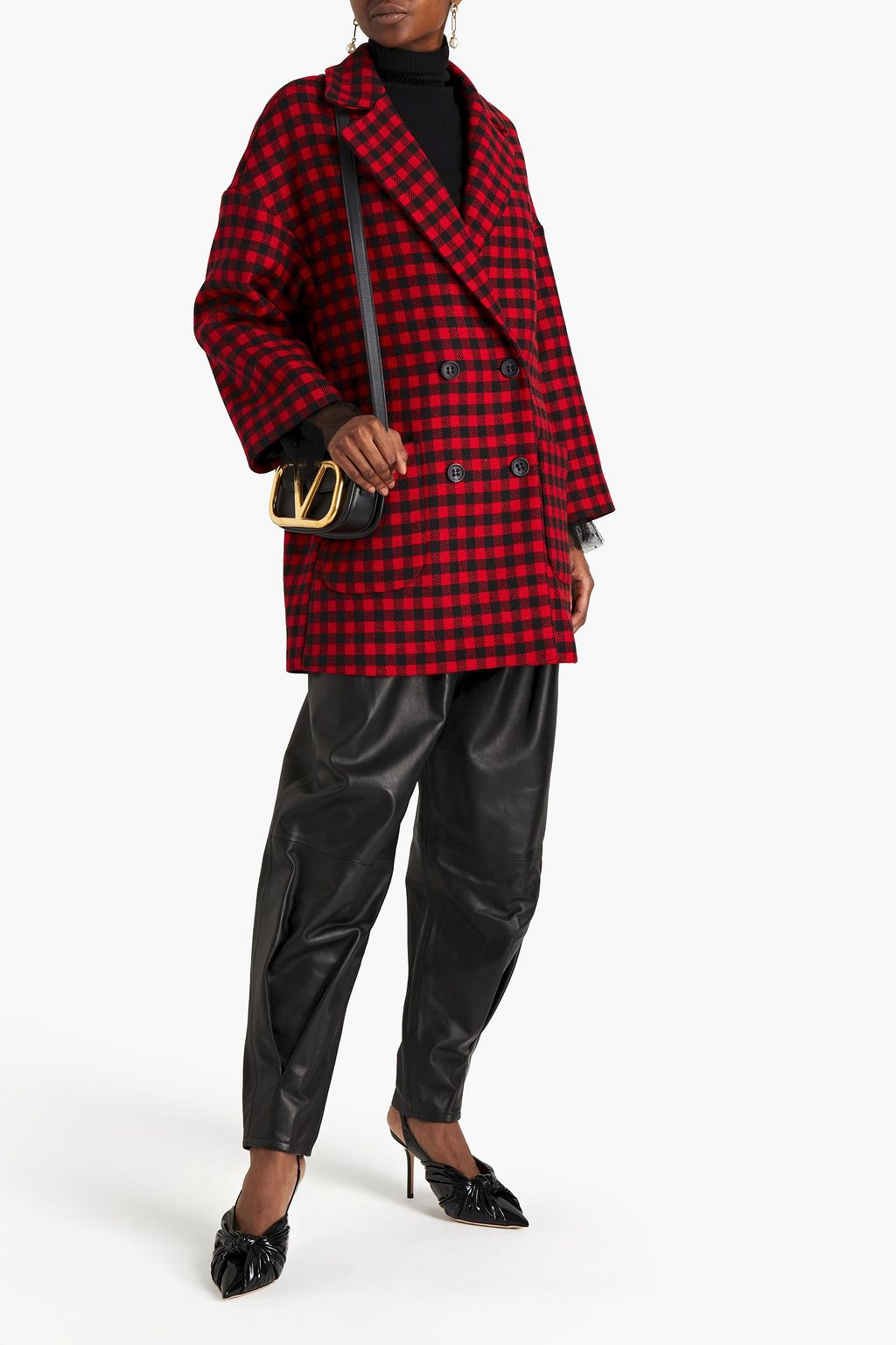 REDVALENTINO Double-breasted gingham wool-blend jacquard coat