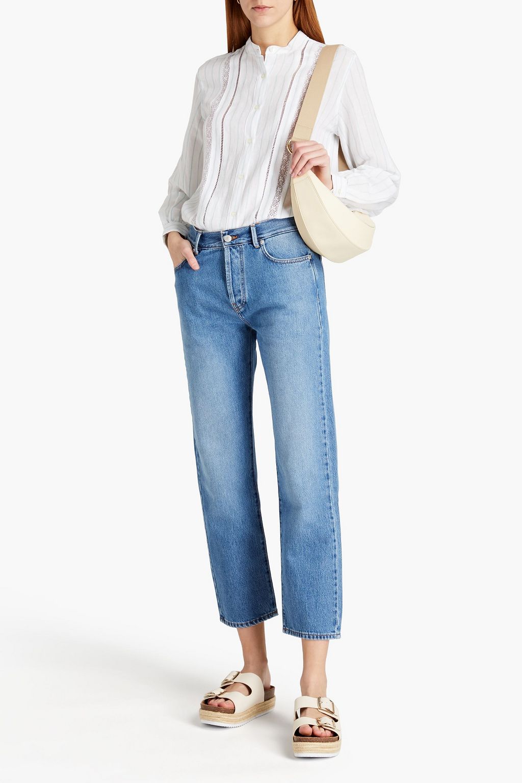 OFFICINE GÉNÉRALE Jenny lace-trimmed striped gauze shirt