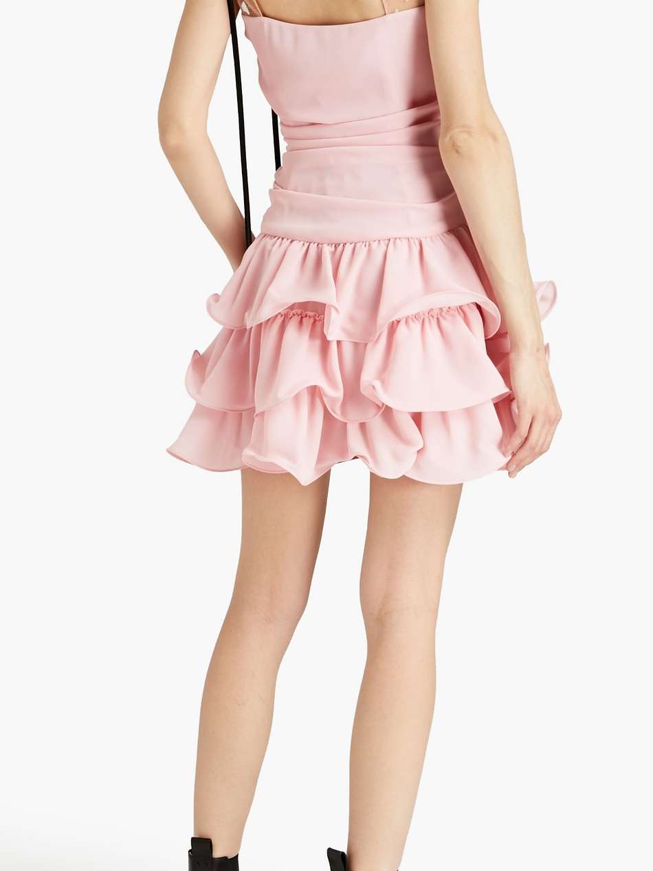 point d'esprit-paneled ruffled crepe de chine mini dress