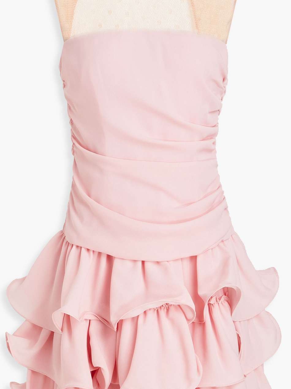 point d'esprit-paneled ruffled crepe de chine mini dress