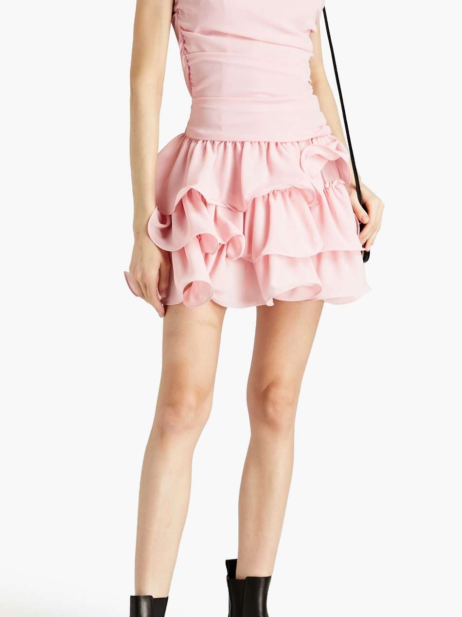 point d'esprit-paneled ruffled crepe de chine mini dress