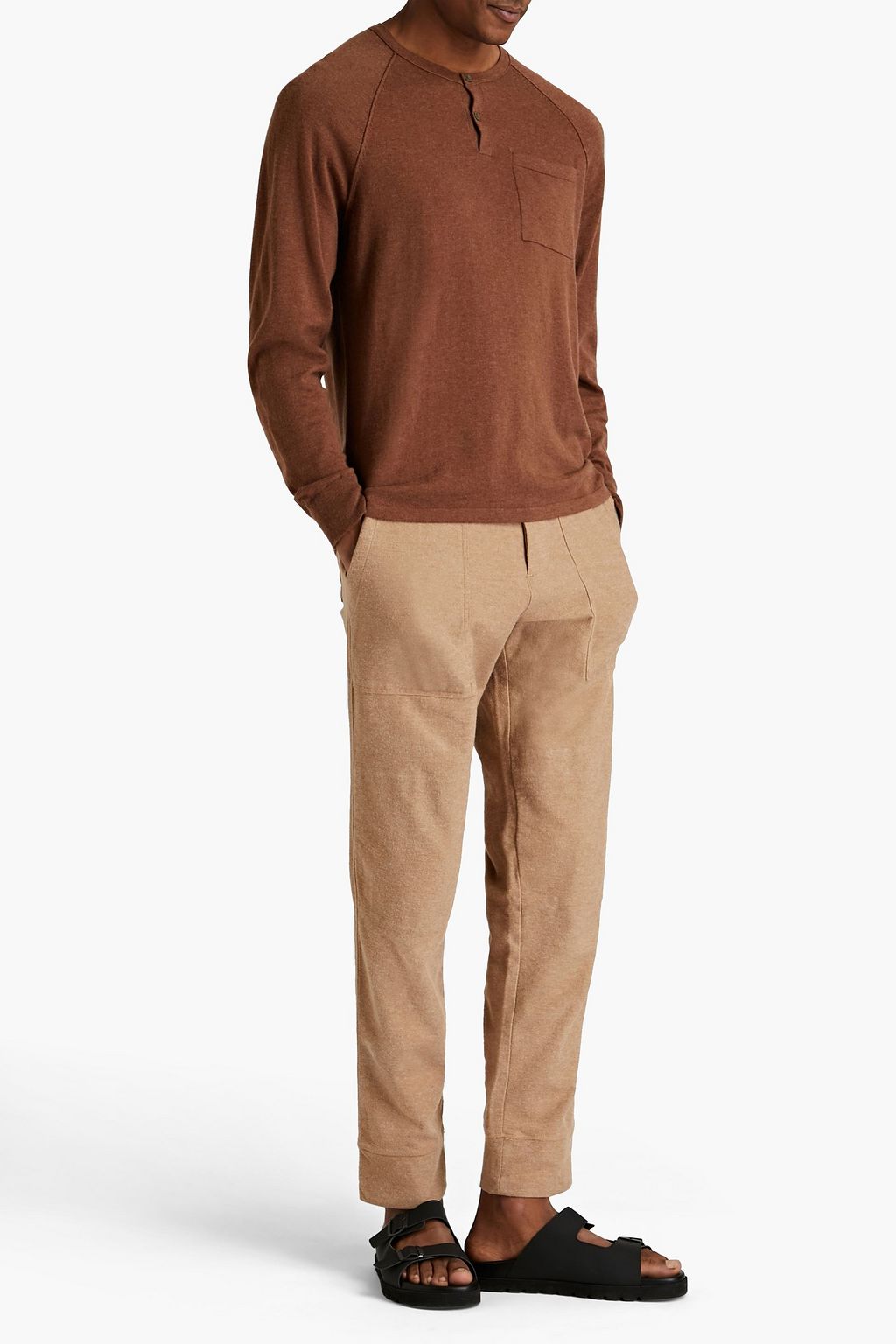 JAMES PERSE Cotton and cashmere-blend Henley sweater