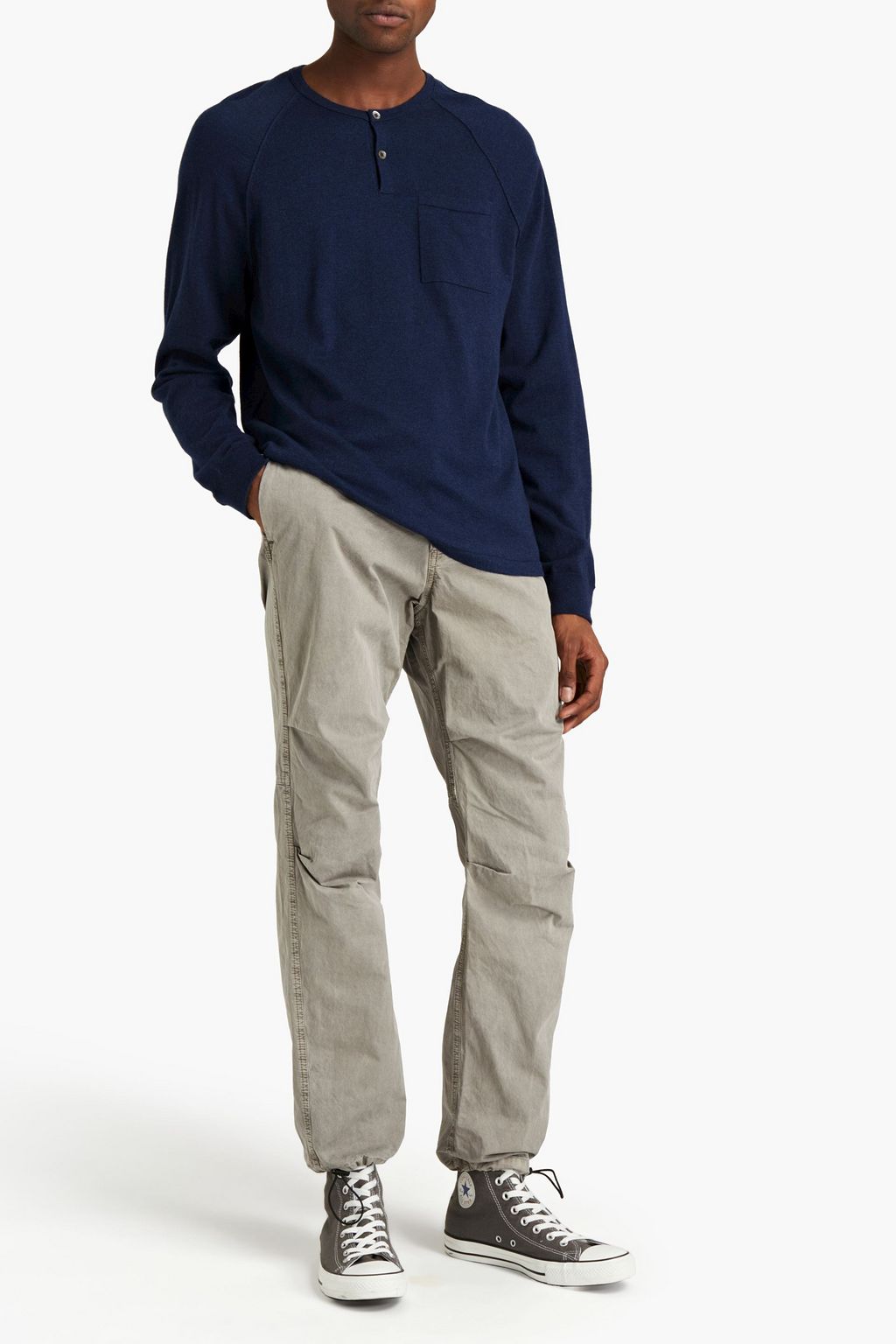 JAMES PERSE Cotton and cashmere-blend Henley sweater