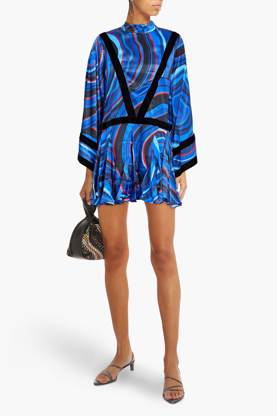 Rhode Rhea Cutout Printed Silk-blend Satin Mini Dress In Blue