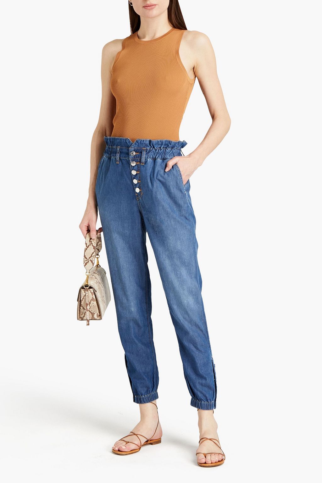 VERONICA BEARD Tedi cotton-chambray tapered pants