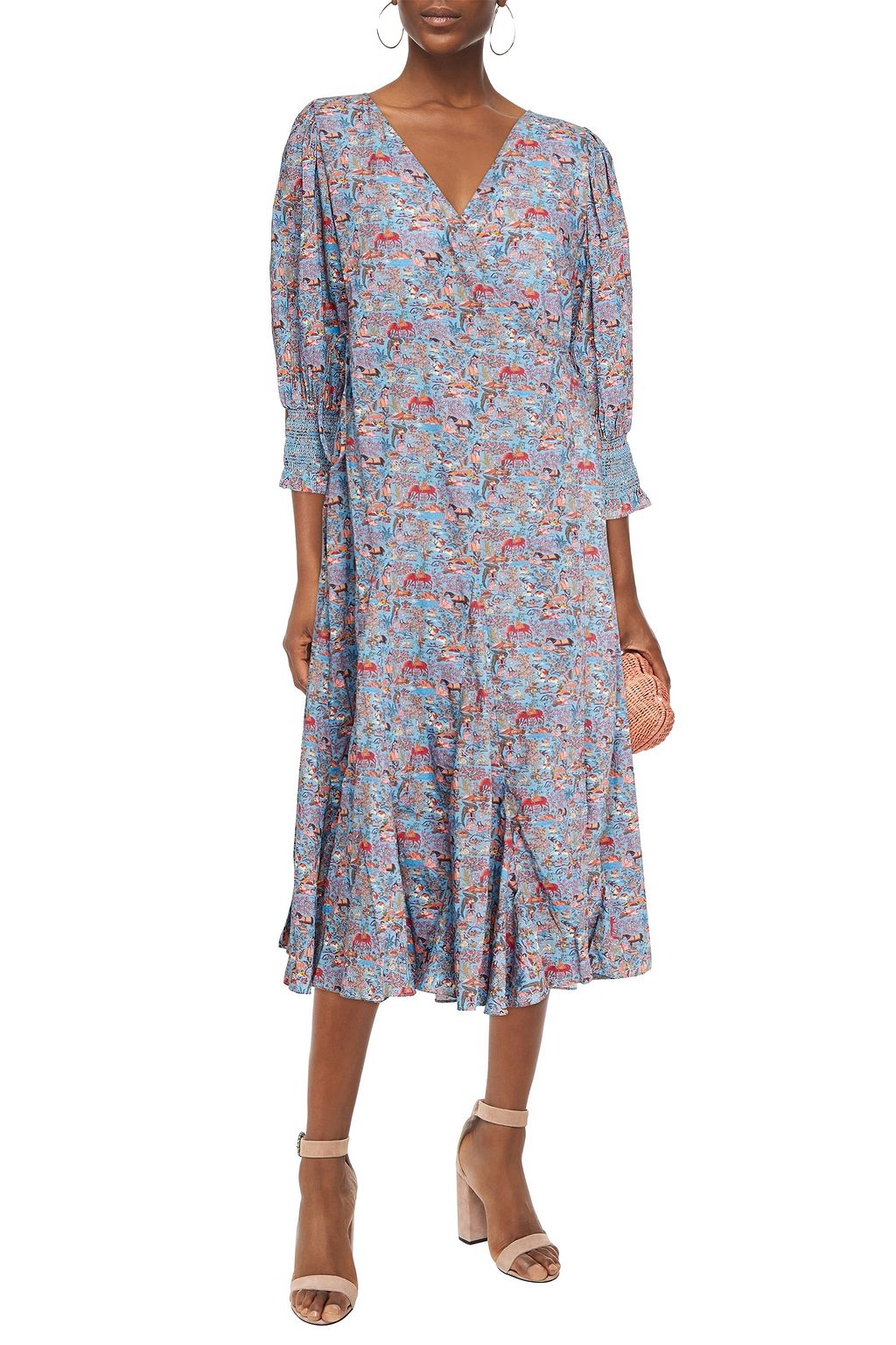 RHODE Fifi printed cotton midi wrap dress