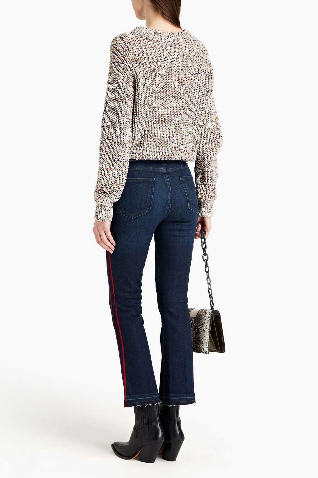 VERONICA BEARD Carolyn frayed striped mid-rise bootcut jeans
