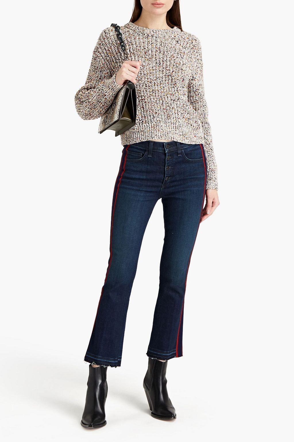 VERONICA BEARD Carolyn frayed striped mid-rise bootcut jeans