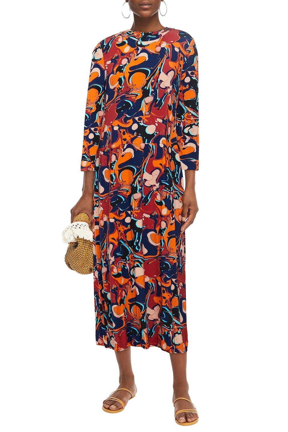 Rhode Lily Printed Jersey Midi Dress In Multi