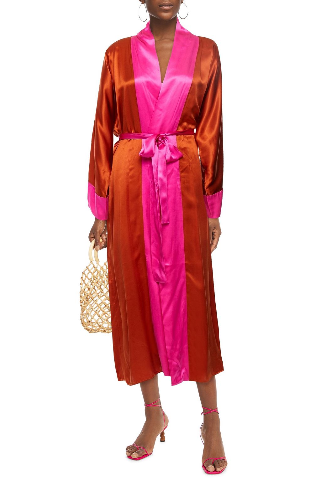 RHODE Anais belted two-tone silk-blend satin kimono