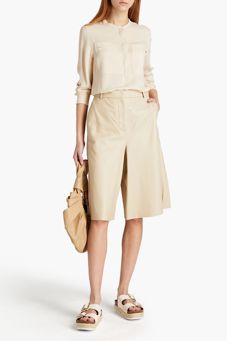 Theory Silk Crepe De Chine Blouse In Beige