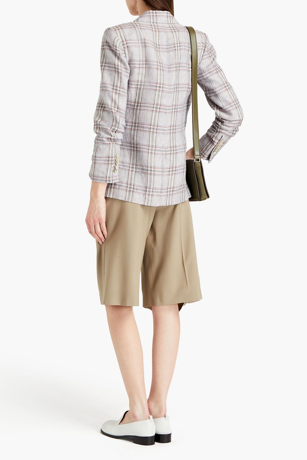 VERONICA BEARD Beacon embellished checked linen-canvas blazer