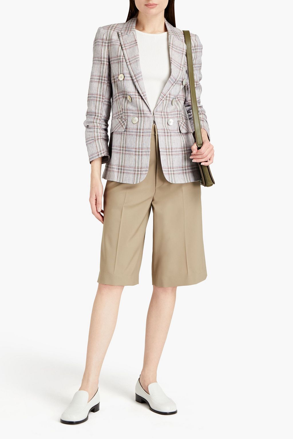 VERONICA BEARD Beacon embellished checked linen-canvas blazer