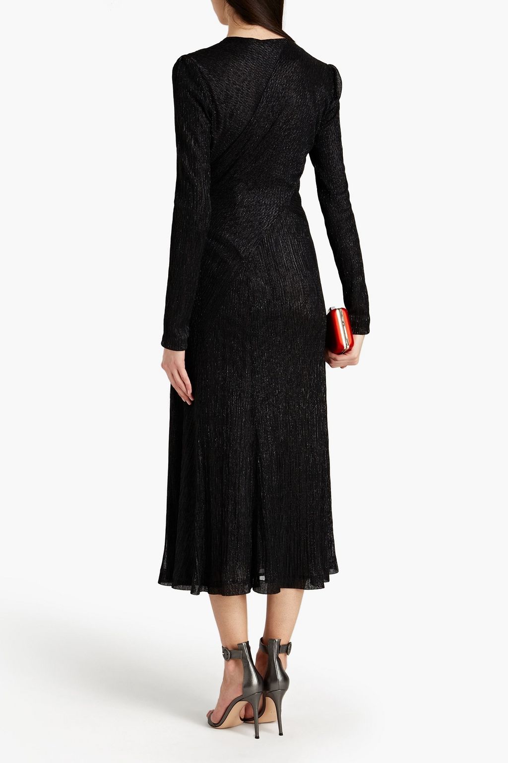 GALVAN  LONDON ツイストフロント メタリックプリーツ入りジャージー ミディワンピース