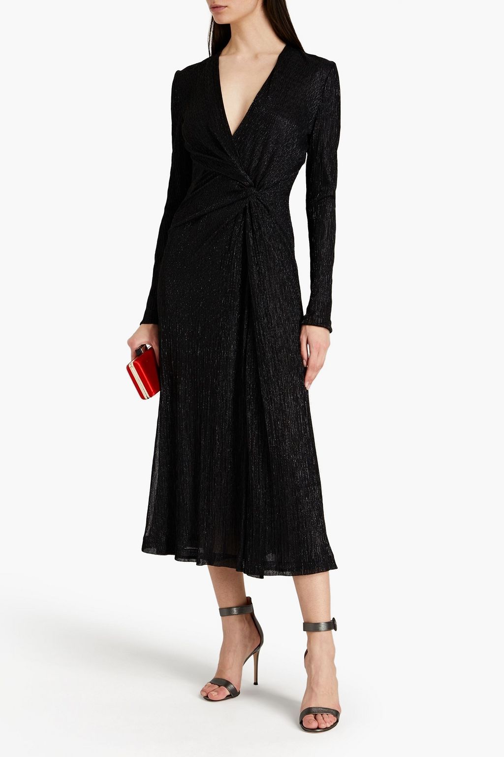 GALVAN  LONDON ツイストフロント メタリックプリーツ入りジャージー ミディワンピース
