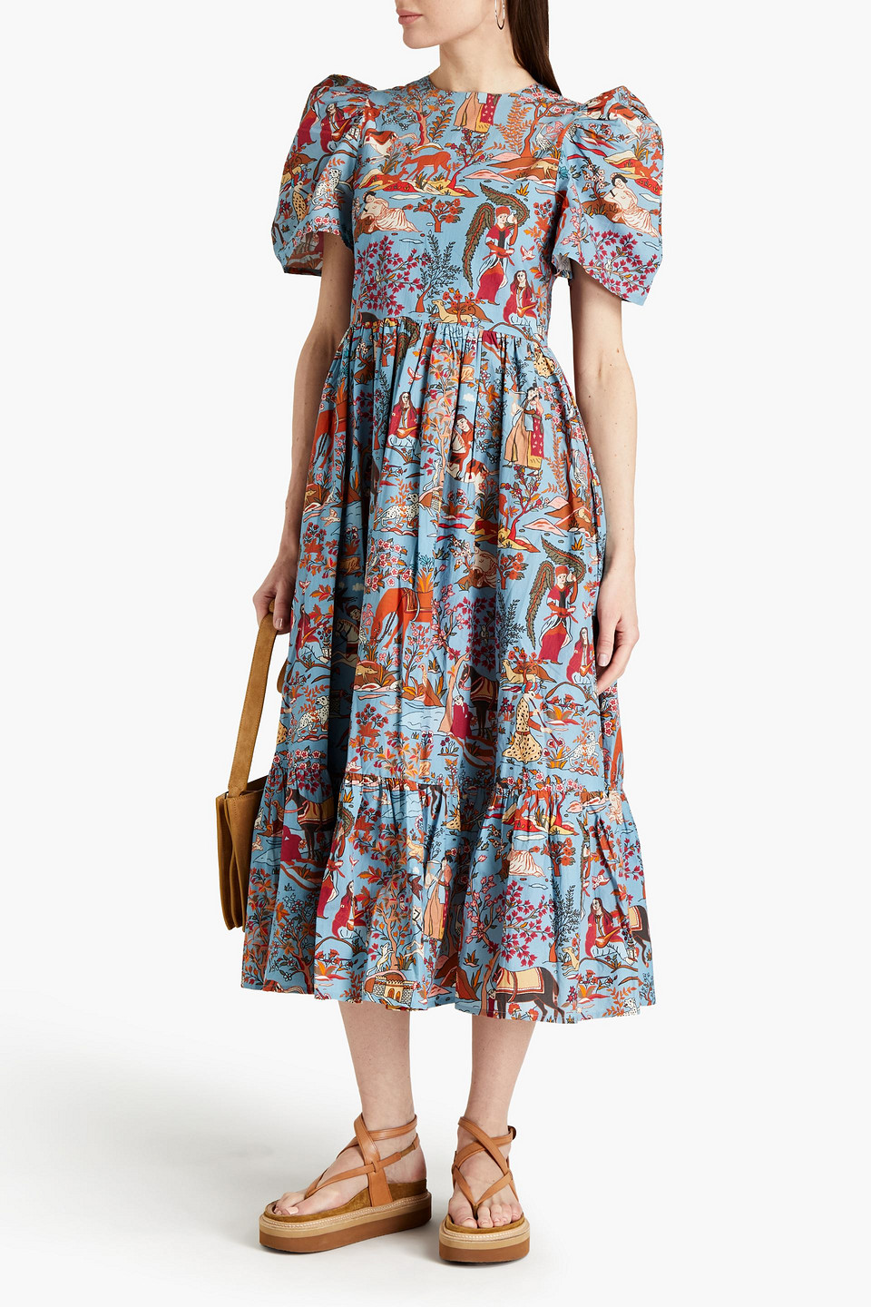 Rhode Nisha Gathered Printed Cotton Midi Dress In Multi