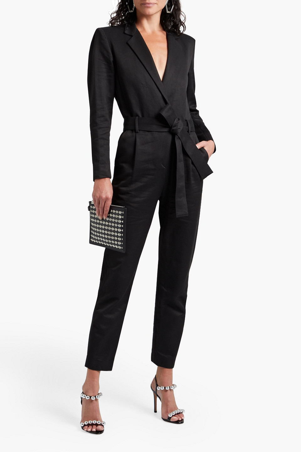 Iro Hanabelle Belted Cotton And Linen-blend Gabardine Jumpsuit In Black