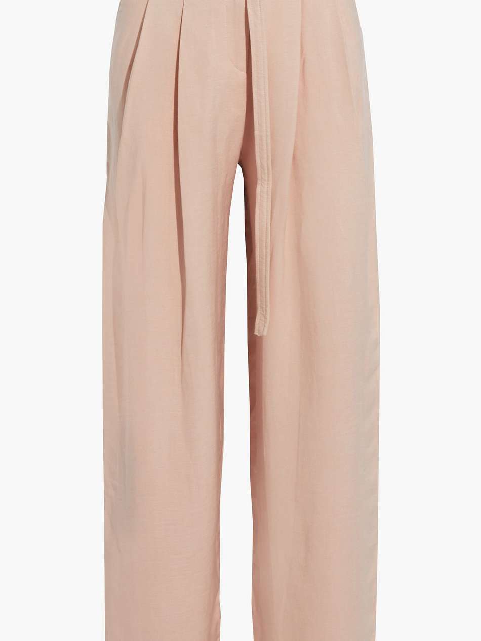 averill belted pleated slub woven wide-leg pants