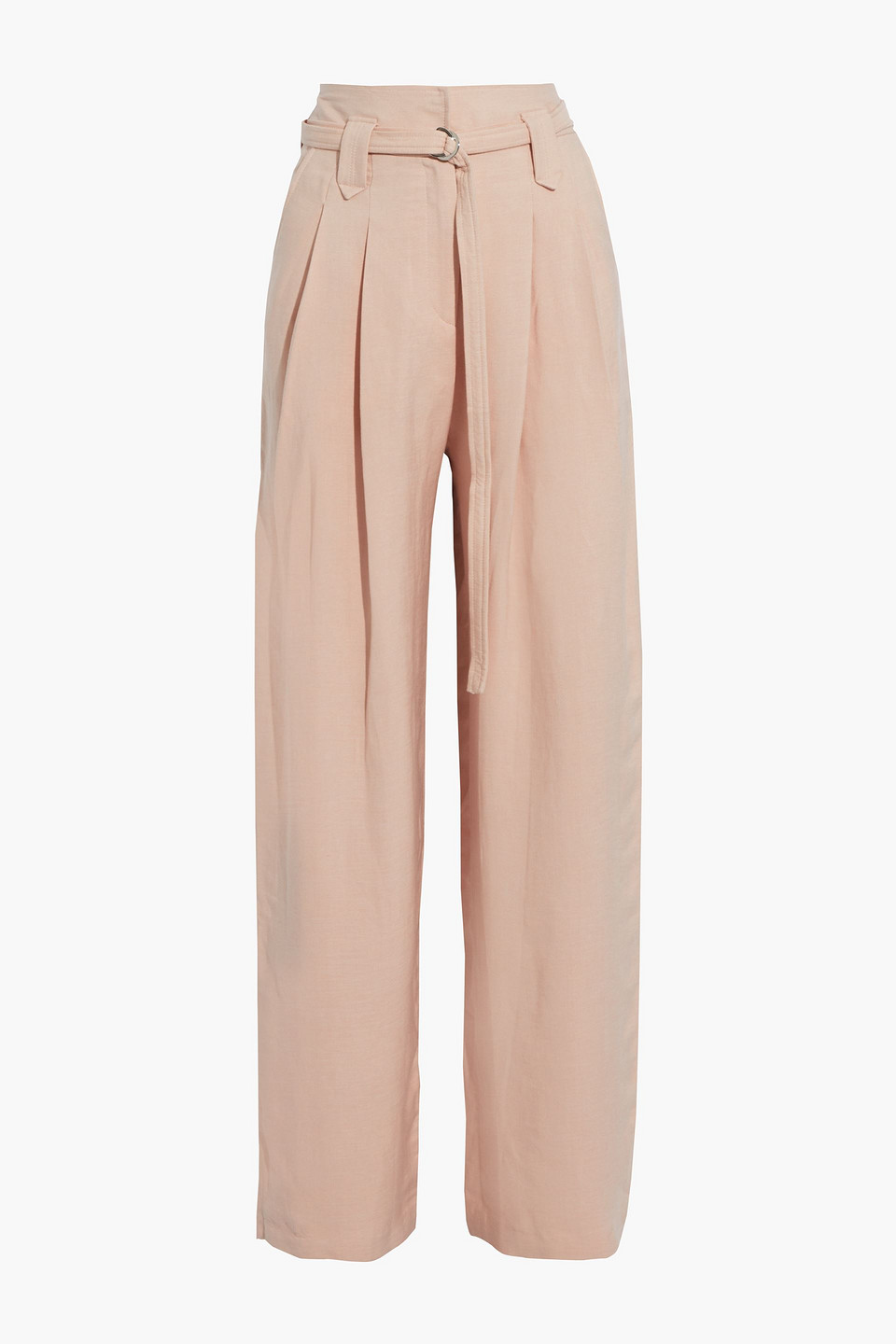 Averill belted pleated slub woven wide-leg pants