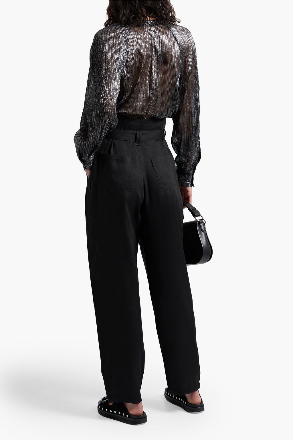 IRO Margatee belted linen and cupro-blend twill tapered pants