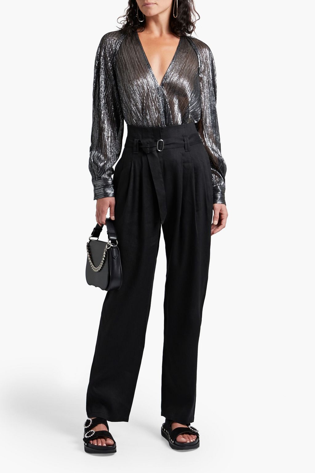 IRO Margatee belted linen and cupro-blend twill tapered pants