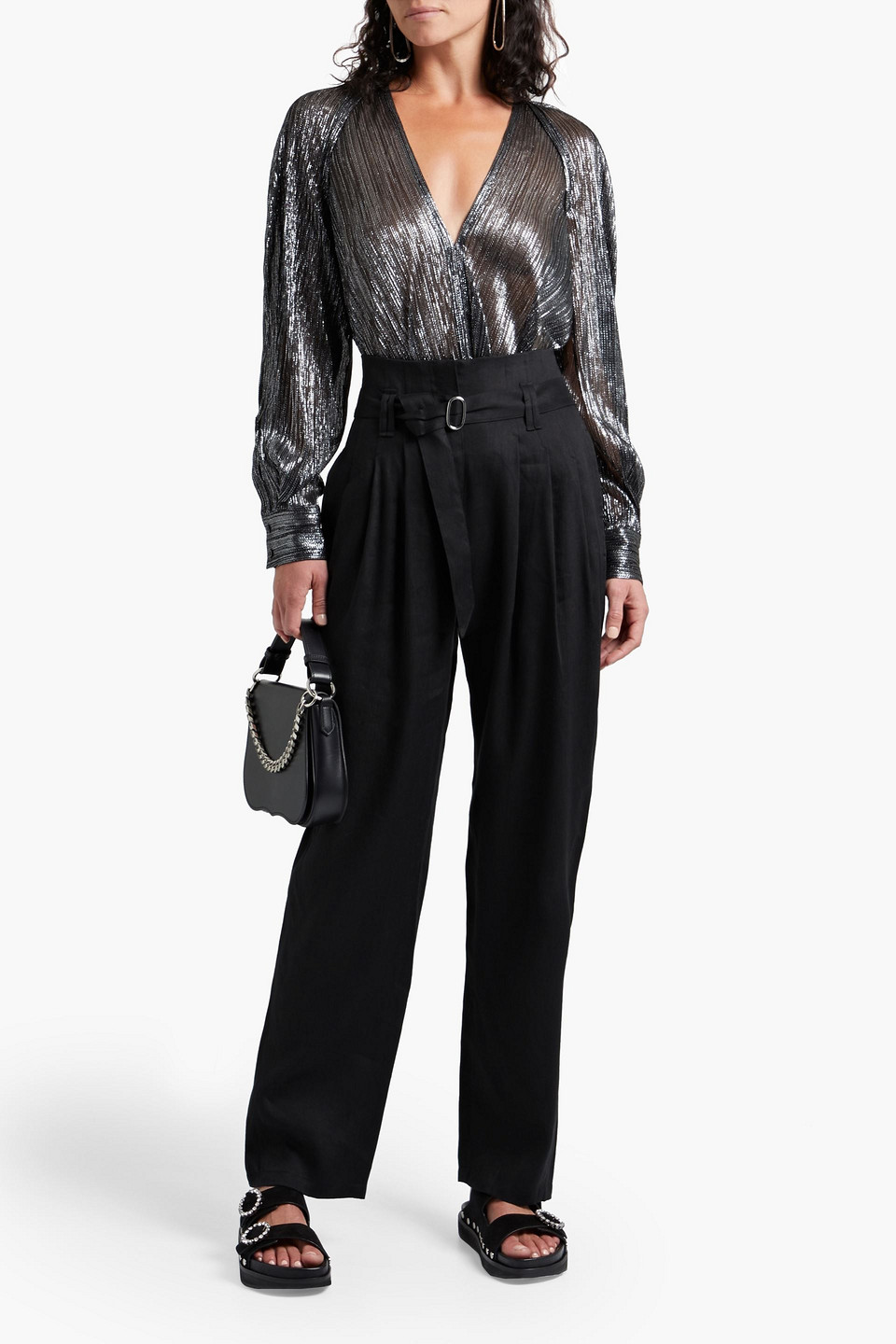 Iro Margate Pleated Linen And Cupro-blend Twill Tapered Pants In Black